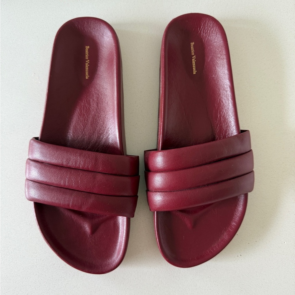 Beatrice Valenzuela Women's Red Burgundy Leather Slides Sandals size 7